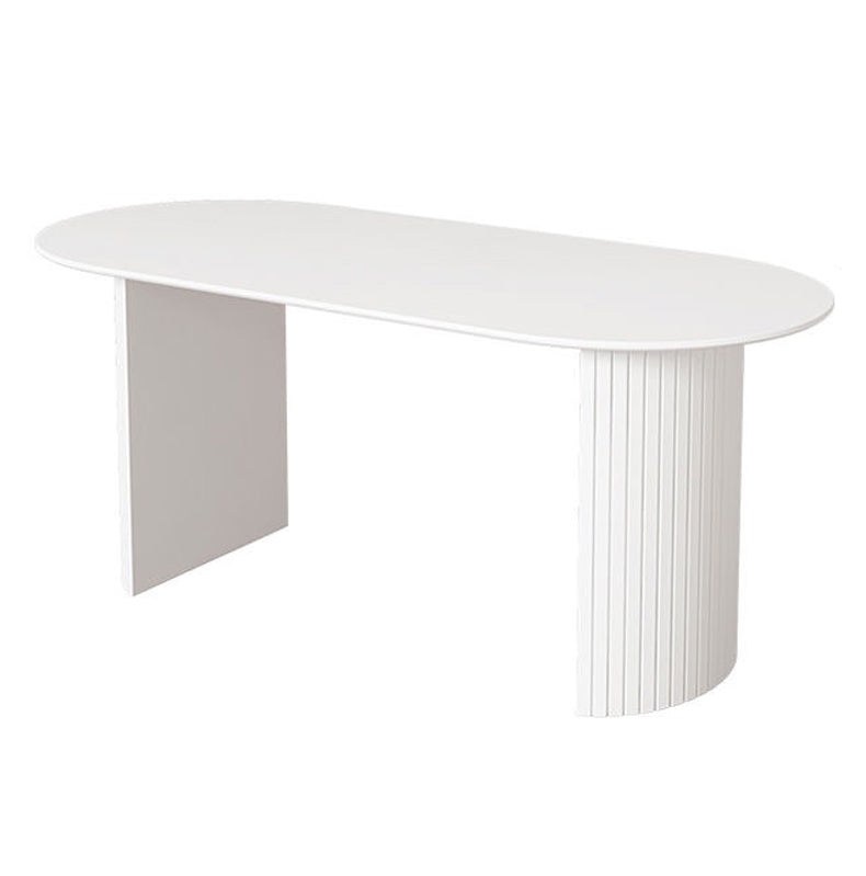 Sintered Stone and Ash Wood White Table Modern Dining Table with Double Pedestal