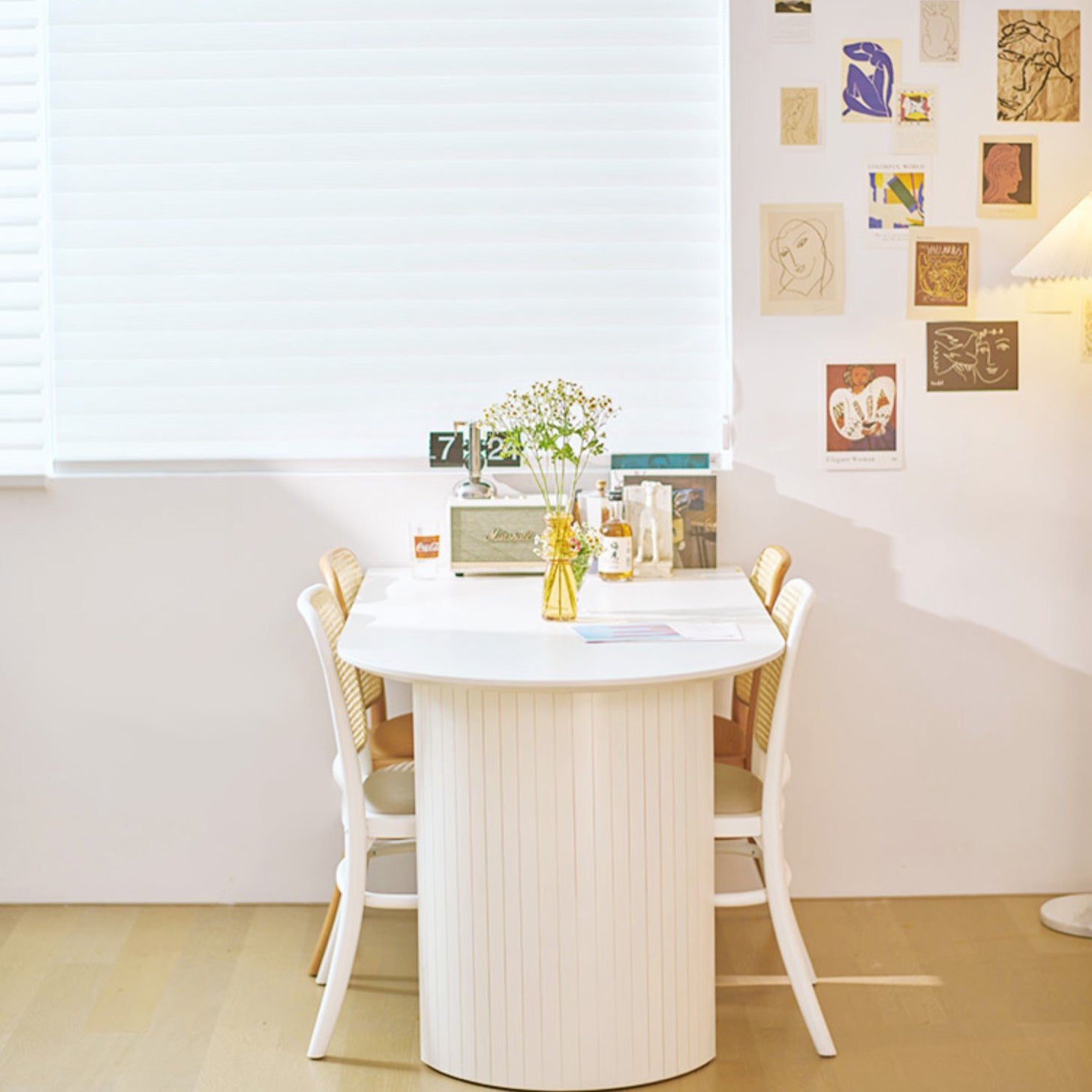 Sintered Stone and Ash Wood White Table Modern Dining Table with Double Pedestal
