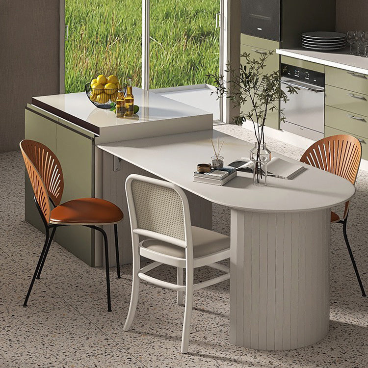 Sintered Stone and Ash Wood White Table Modern Dining Table with Double Pedestal