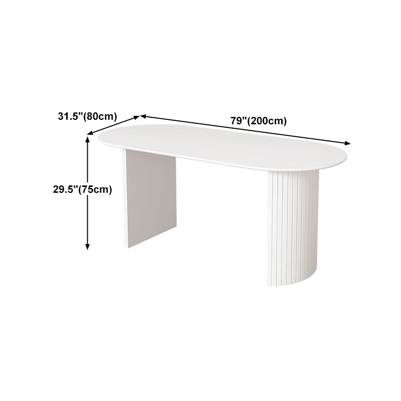 Sintered Stone and Ash Wood White Table Modern Dining Table with Double Pedestal