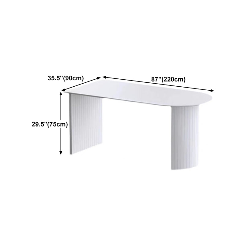 Sintered Stone and Ash Wood White Table Modern Dining Table with Double Pedestal