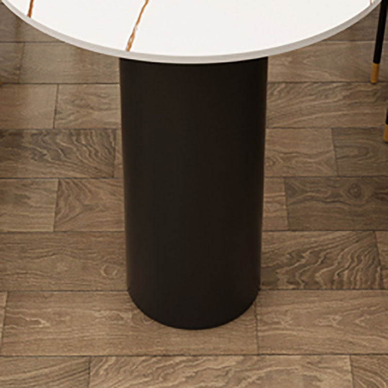 Mesa de comedor moderna de piedra y acero, mesa de comedor con pedestal doble, estructura negra