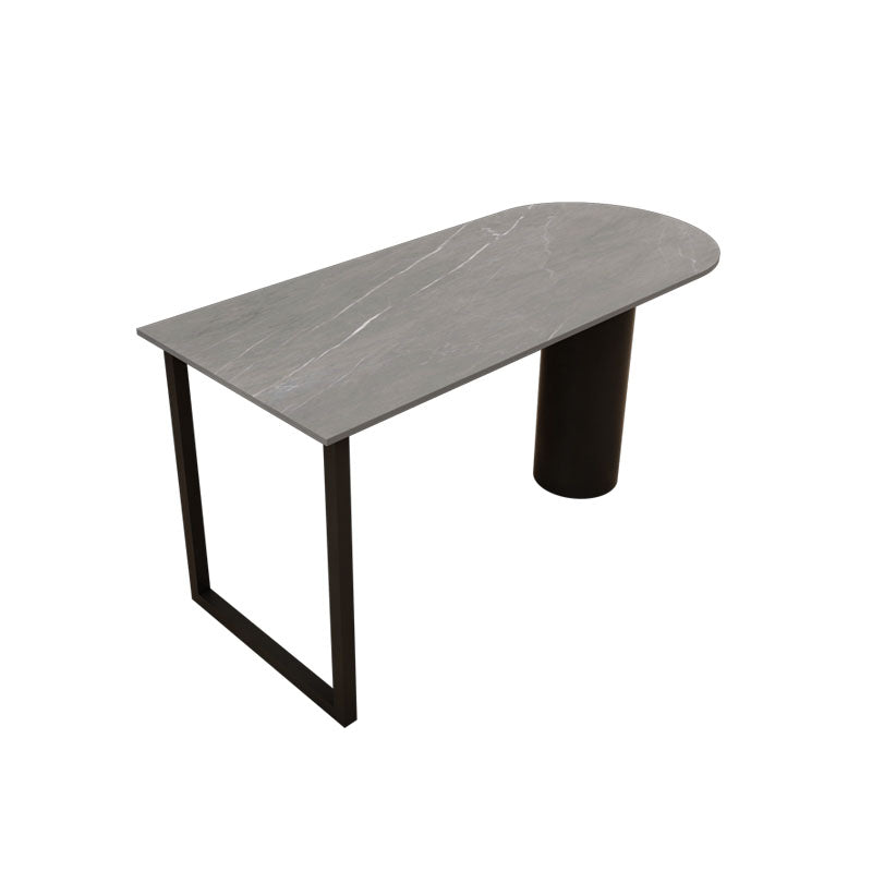 Mesa de comedor moderna de piedra y acero, mesa de comedor con pedestal doble, estructura negra