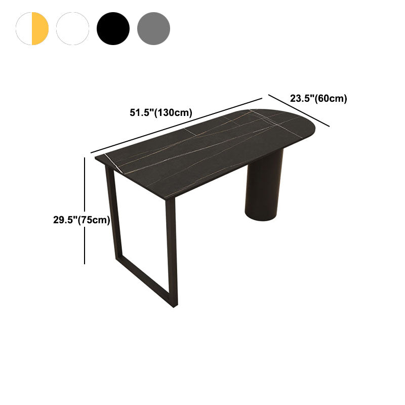 Mesa de comedor moderna de piedra y acero, mesa de comedor con pedestal doble, estructura negra