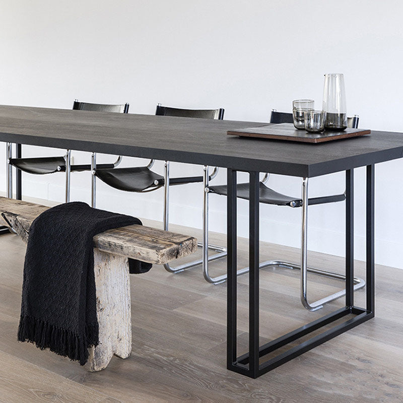 Solid Wood Top Dining Table Contemporary Dining Table with Sled Base in Black
