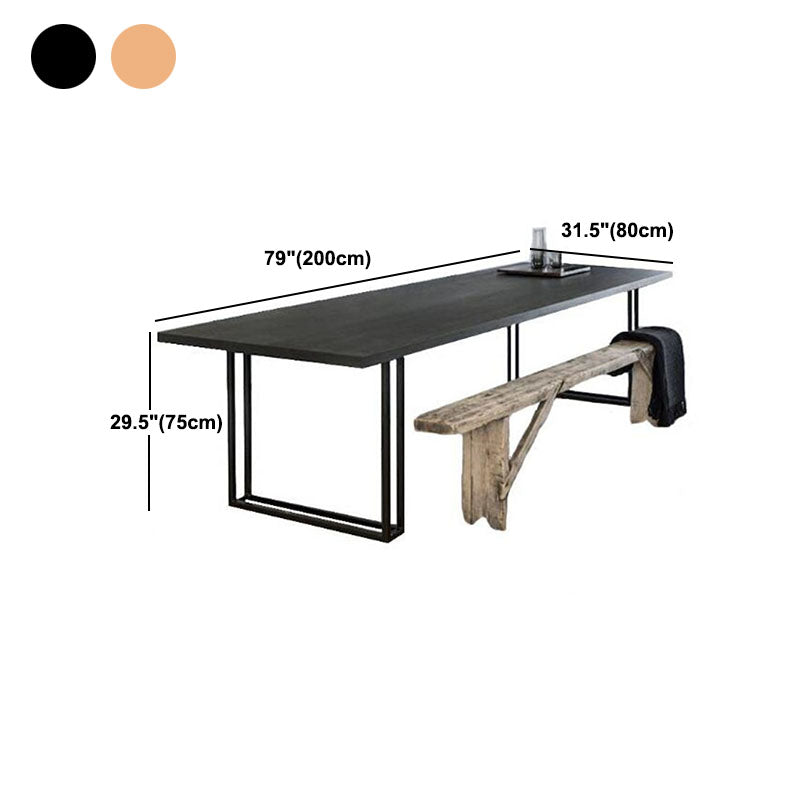 Solid Wood Top Dining Table Contemporary Dining Table with Sled Base in Black