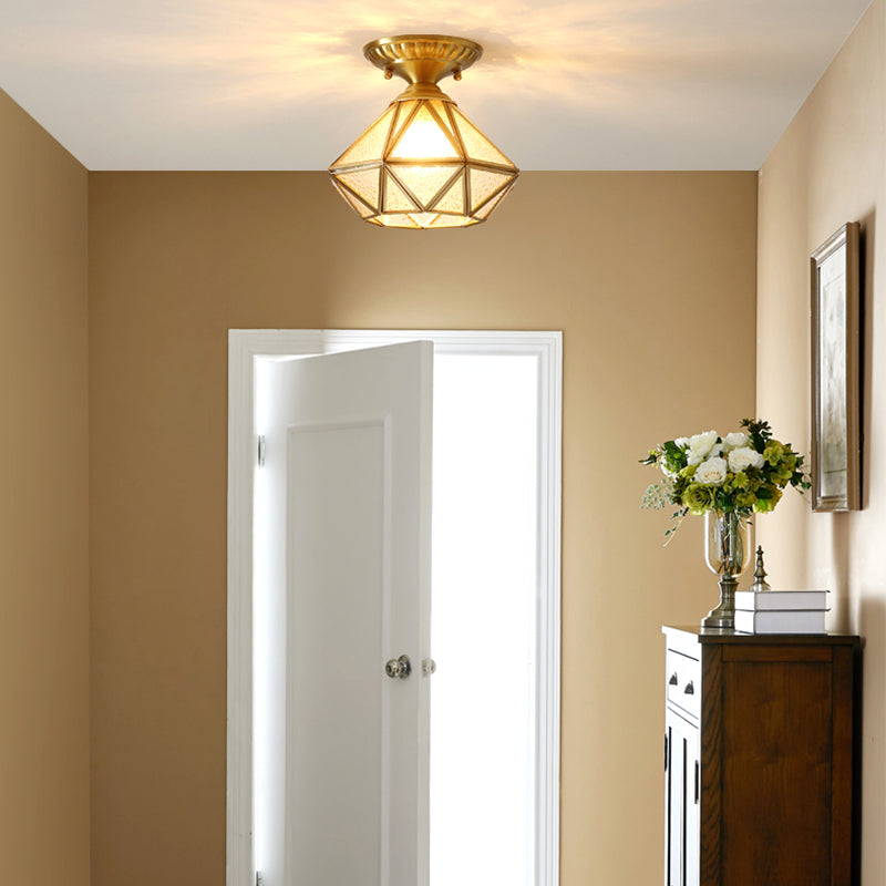Brass Shaded Semi Flush Ceiling Light Vintage Glass Aisle Ceiling Mounted Light