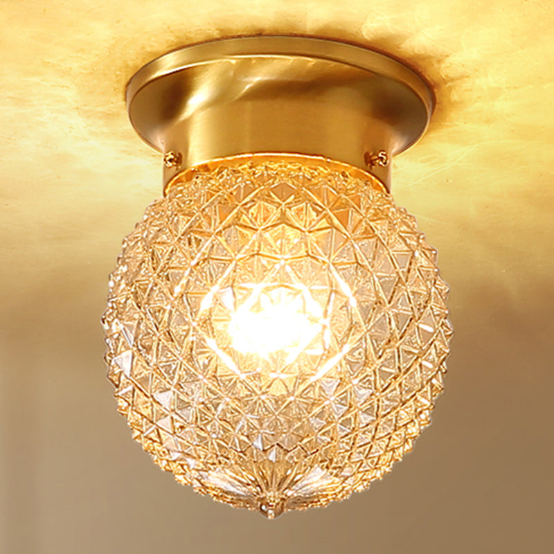 Brass Shaded Semi Flush Ceiling Light Vintage Glass Aisle Ceiling Mounted Light