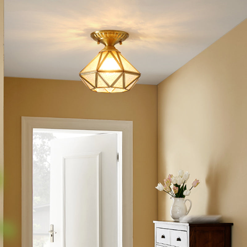 Brass Shaded Semi Flush Ceiling Light Vintage Glass Aisle Ceiling Mounted Light