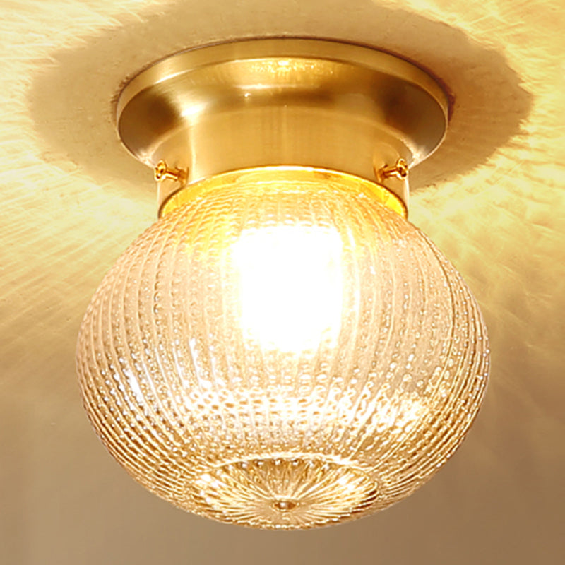 Brass Shaded Semi Flush Ceiling Light Vintage Glass Aisle Ceiling Mounted Light