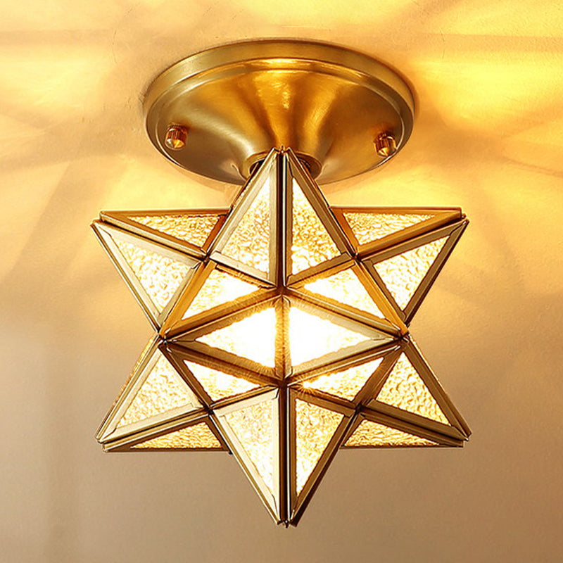 Brass Shaded Semi Flush Ceiling Light Vintage Glass Aisle Ceiling Mounted Light