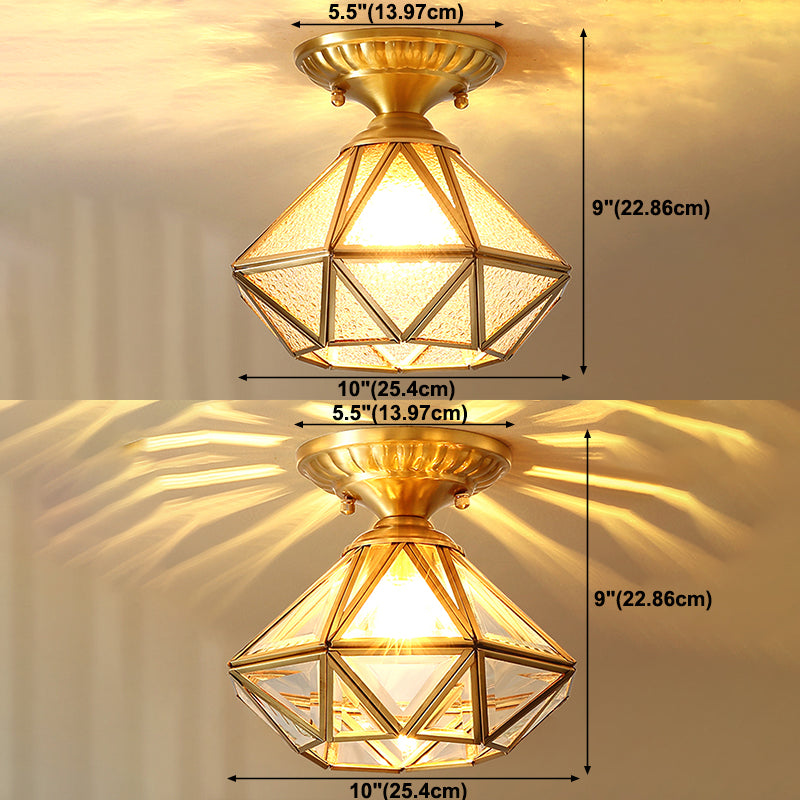 Luz de techo semi descarga sombreada de latón Luz de techo de vidrio vintage Luz montada