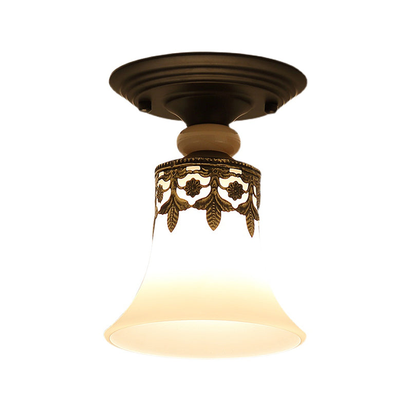 Glass Shaded Close to Ceiling Lamp Simplistic Aisle Semi-Flush Mount in Black