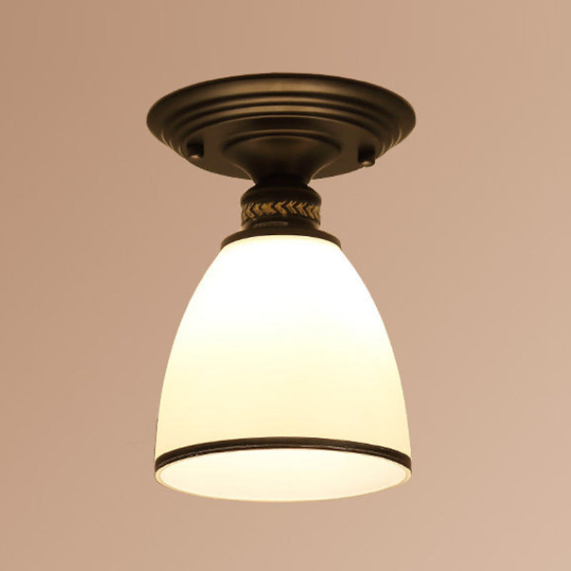 Glass Shaded Close to Ceiling Lamp Simplistic Aisle Semi-Flush Mount in Black