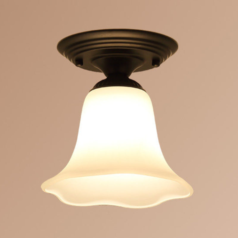 Glass Shaded Close to Ceiling Lamp Simplistic Aisle Semi-Flush Mount in Black