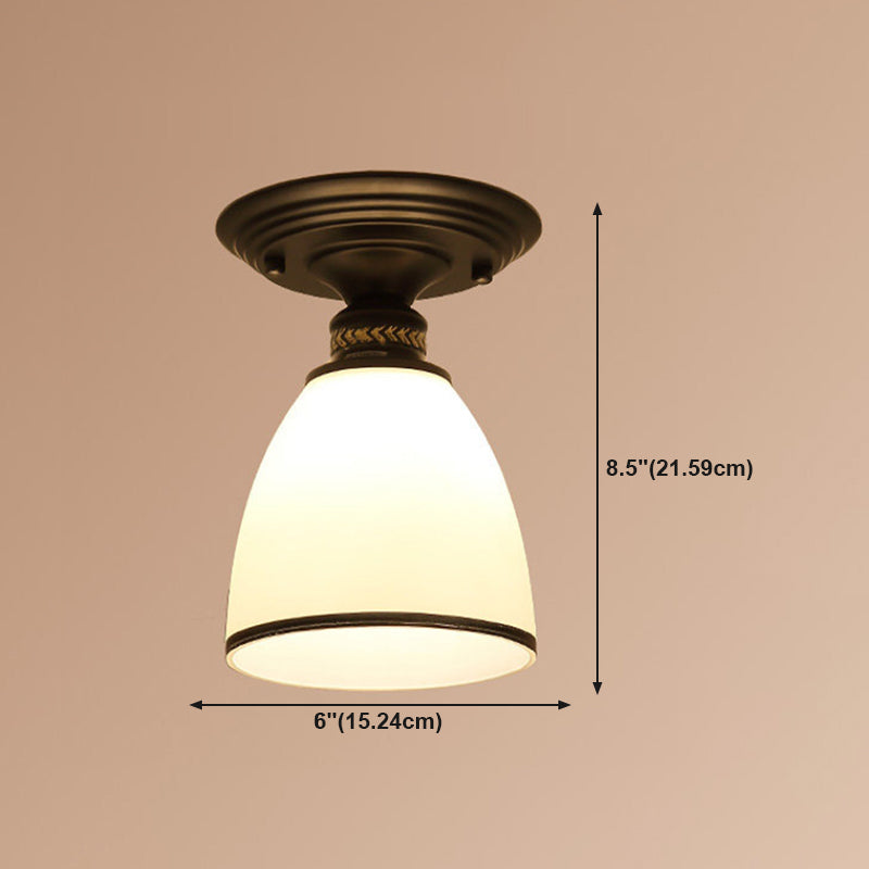 Glass Shaded Close to Ceiling Lamp Simplistic Aisle Semi-Flush Mount in Black