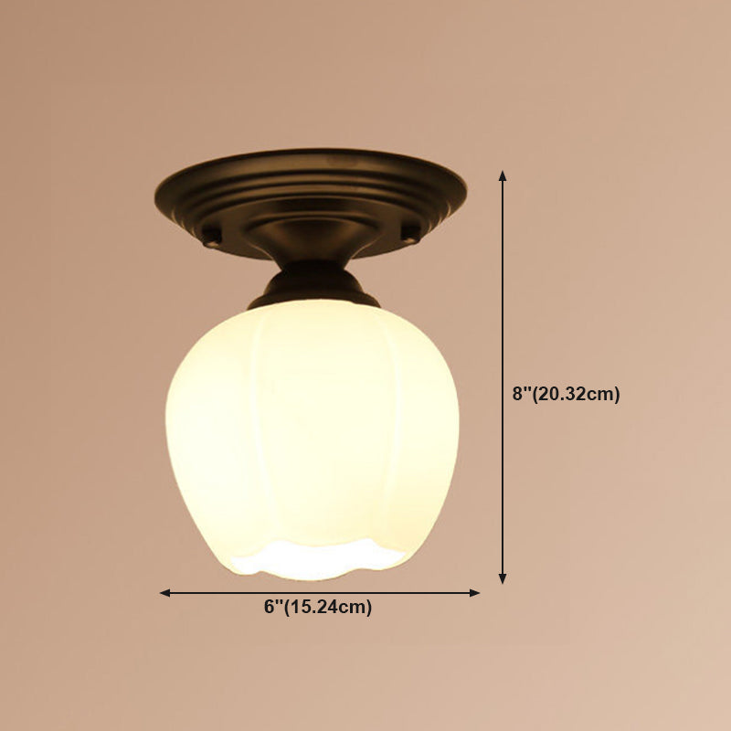 Glass Shaded Close to Ceiling Lamp Simplistic Aisle Semi-Flush Mount in Black