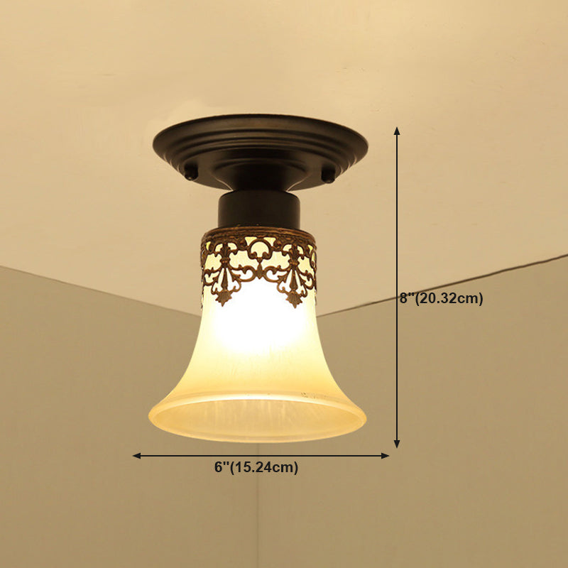 Glass Shaded Close to Ceiling Lamp Simplistic Aisle Semi-Flush Mount in Black