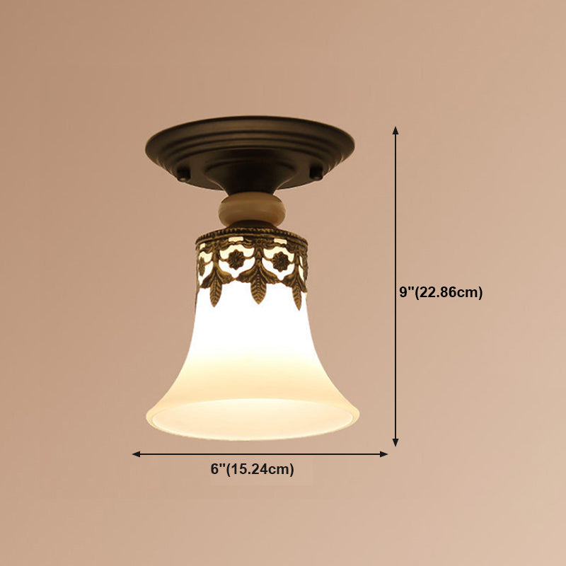 Glass Shaded Close to Ceiling Lamp Simplistic Aisle Semi-Flush Mount in Black