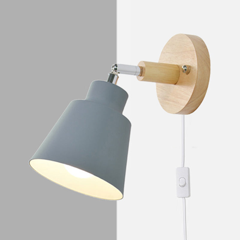 Plug-in Wall Lamp Macaron Style Wood 1 Head Bedroom Wall Light Fixture