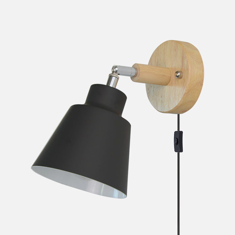 Lámpara de pared enchufable de madera macarrosa 1 cabezal de la luz de la pared del dormitorio