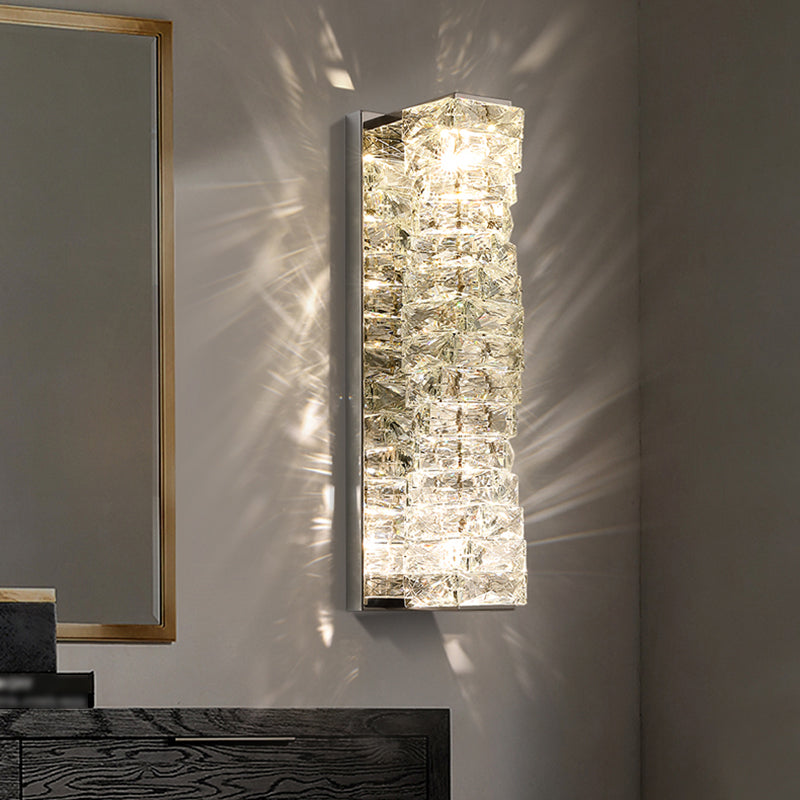 Unique Shade Crystal Wall Sconce Modern Style Single Light Wall Mounted Light in Silver