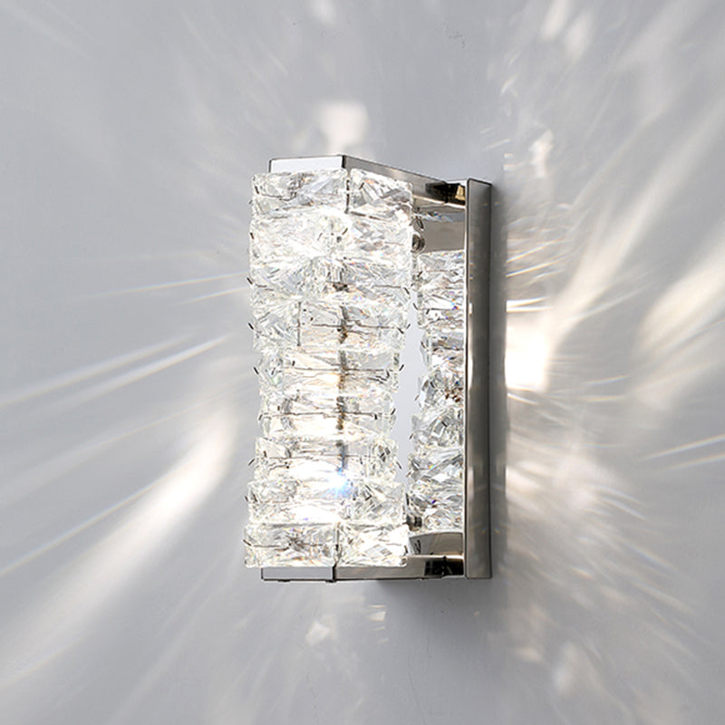 Unique Shade Crystal Wall Sconce Modern Style Single Light Wall Mounted Light in Silver
