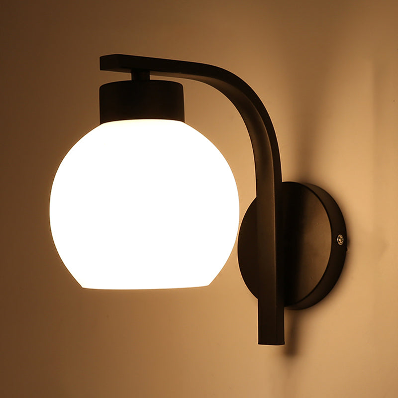 Black Domed Wall Lamp Modern 1-Light White Glass Wall Mounted Light for Stairs