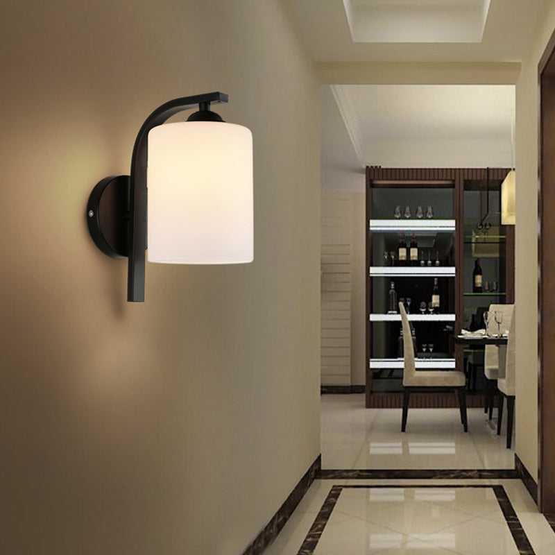 Black Domed Wall Lamp Modern 1-Light White Glass Wall Mounted Light for Stairs