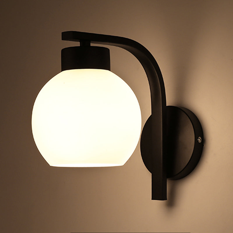 Black Domed Wall Lamp Modern 1-Light White Glass Wall Mounted Light for Stairs