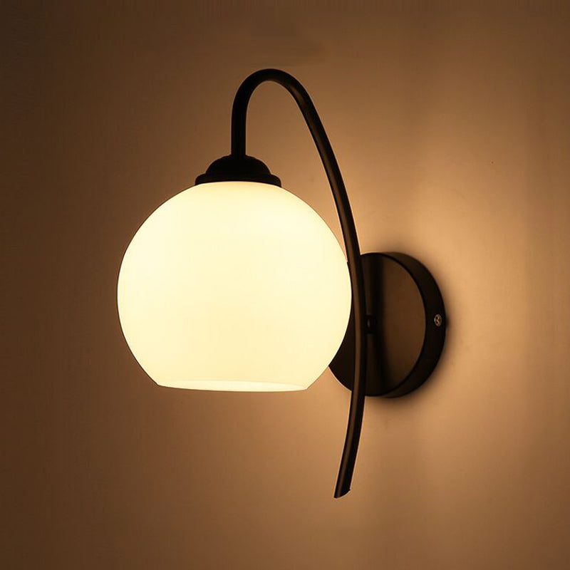 Black Domed Wall Lamp Modern 1-Light White Glass Wall Mounted Light for Stairs