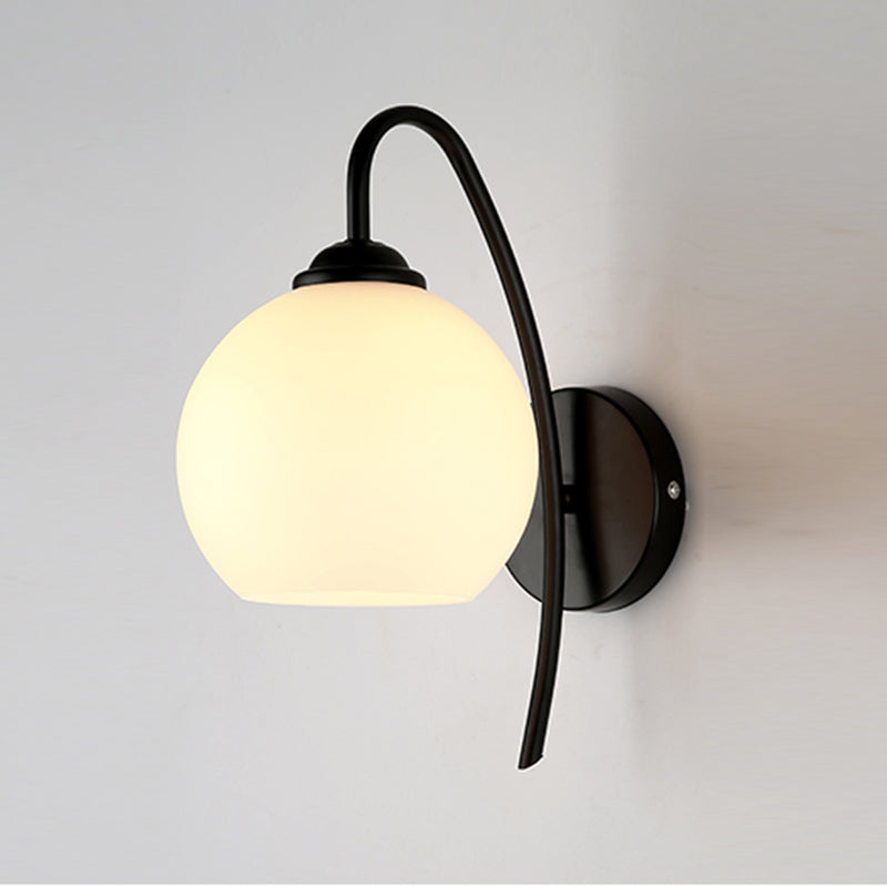 Black Domed Wall Lamp Modern 1-Light White Glass Wall Mounted Light for Stairs