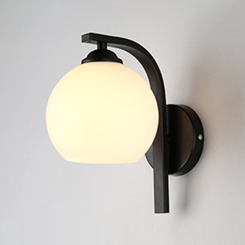 Black Domed Wall Lamp Modern 1-Light White Glass Wall Mounted Light for Stairs