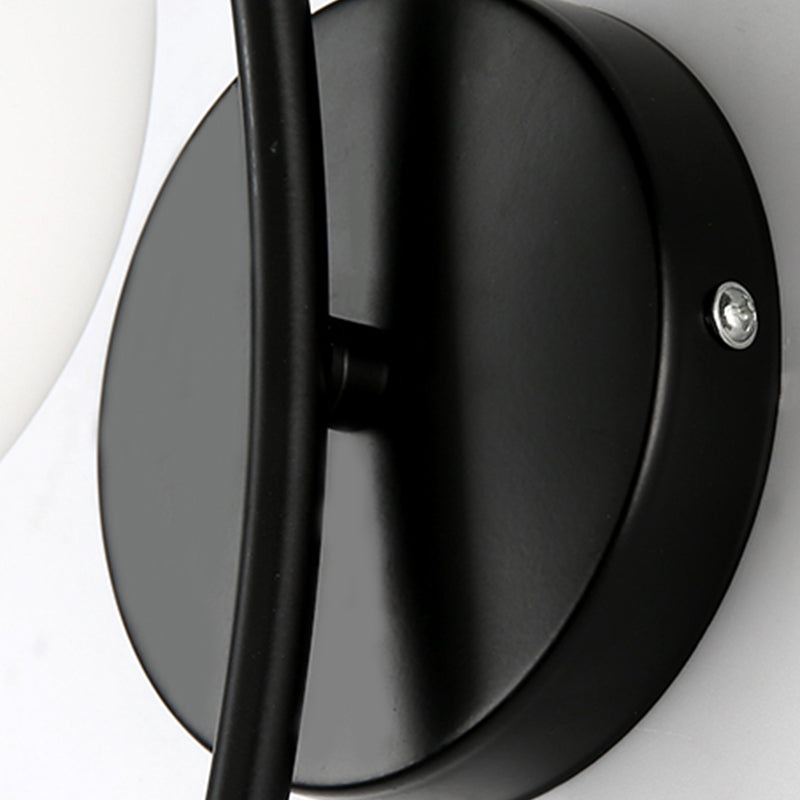 Black Domed Wall Lamp Modern 1-Light White Glass Wall Mounted Light for Stairs