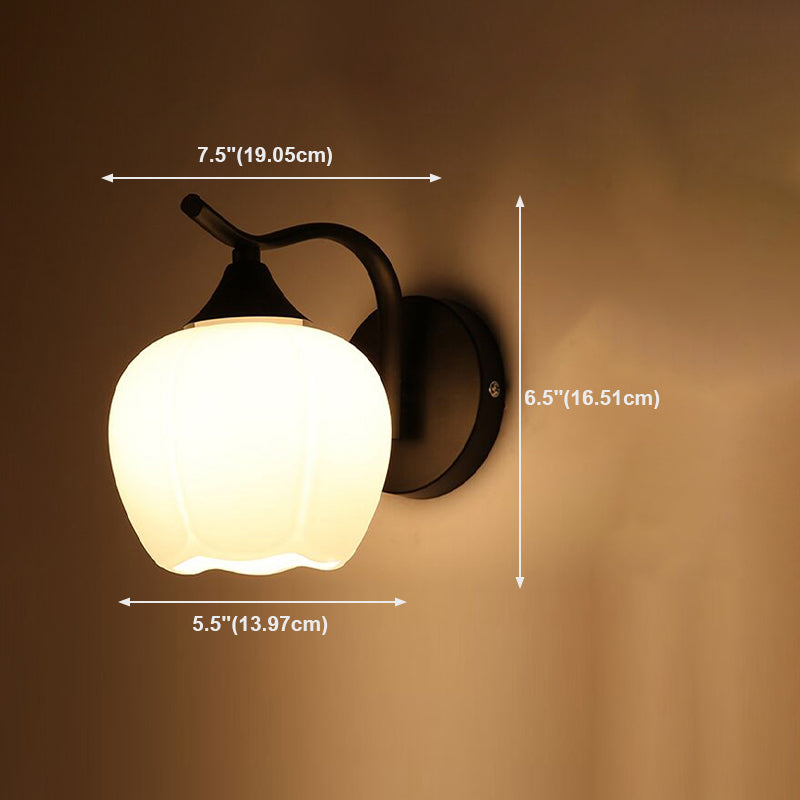 Black Domed Wall Lamp Modern 1-Light White Glass Wall Mounted Light for Stairs