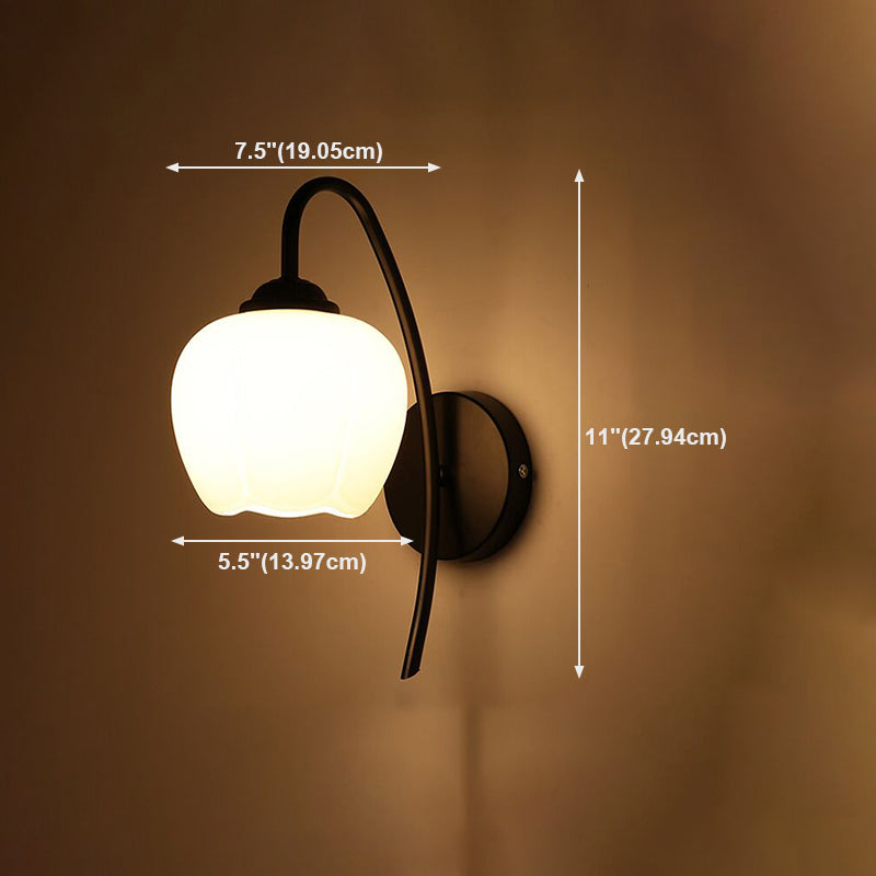 Black Domed Wall Lamp Modern 1-Light White Glass Wall Mounted Light for Stairs