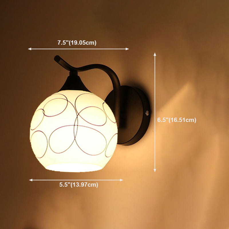 Black Domed Wall Lamp Modern 1-Light White Glass Wall Mounted Light for Stairs