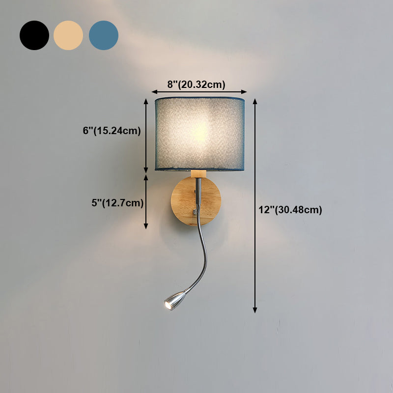 Geometric Fabric Reading Wall Light Nordic 2-Light Natural Wood Wall Lamp with Switch
