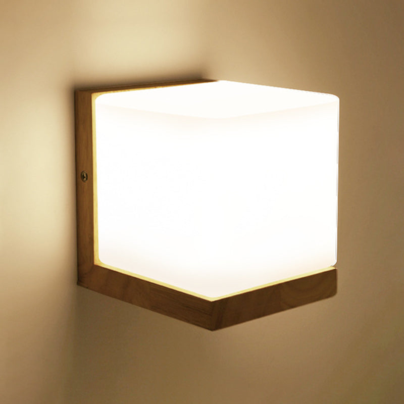 Japanese Style Wall Light Fixture Solid Wood Geometric Wall Sconce for Bedroom