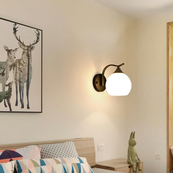 White Glass Dome Wall Lighting Fixture Modern Style Wall Light for Hallway