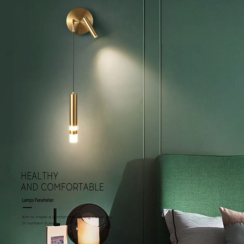 Röhrchenförmige LED -Wandlampe Postmoderne Metall -Nacht -Lesen Wandleuchte mit einstellbarem Kabel