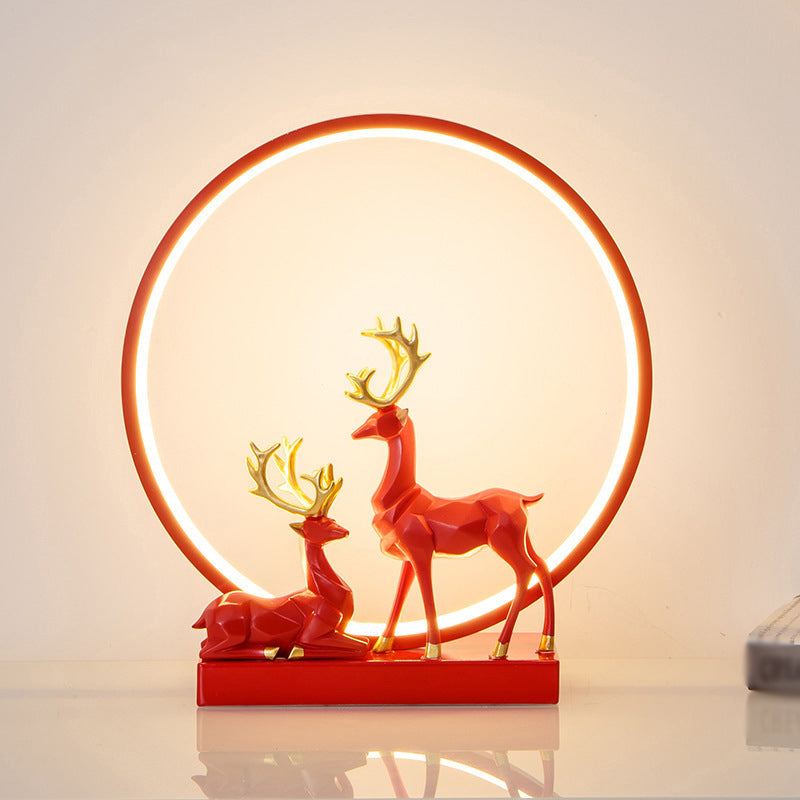 Nordic Ring Shaped Table Light Bedroom LED Night Stand Lamp with Decorative Deers