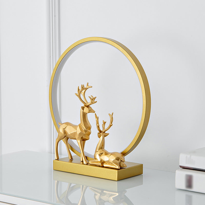 Nordic Ring Shaped Table Light Bedroom LED Night Stand Lamp with Decorative Deers
