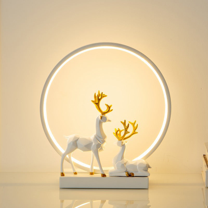 Nordic Ring Shaped Table Light Bedroom LED Night Stand Lamp with Decorative Deers