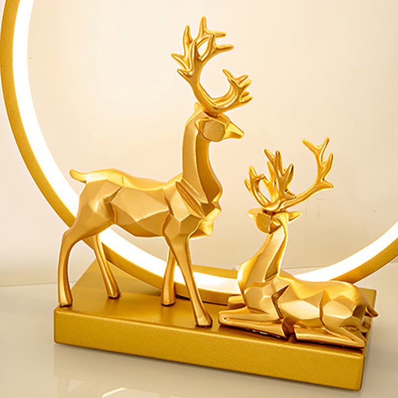 Nordic Ring Shaped Table Light Bedroom LED Night Stand Lamp with Decorative Deers