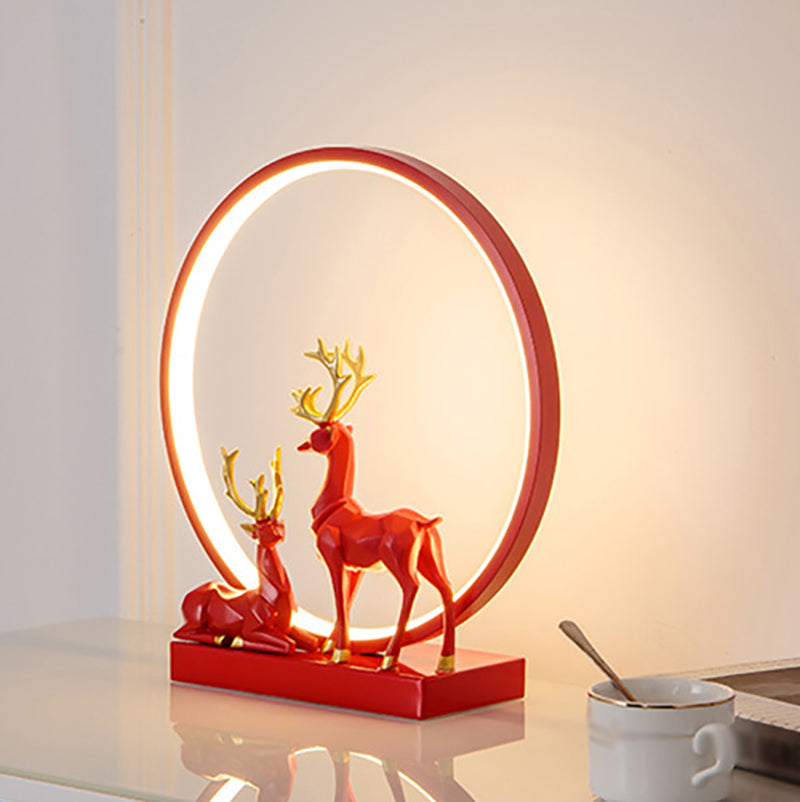 Nordic Ring Shaped Table Light Bedroom LED Night Stand Lamp with Decorative Deers