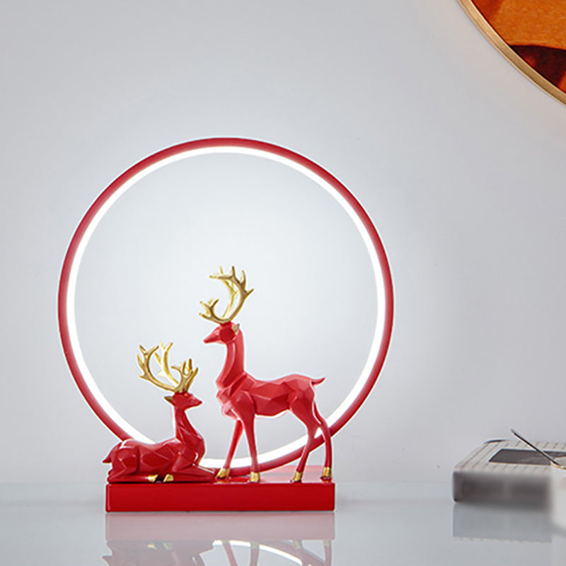 Nordic Ring Shaped Table Light Bedroom LED Night Stand Lamp with Decorative Deers