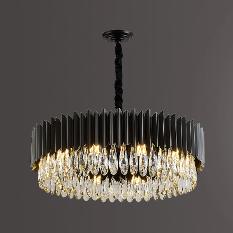 Schwarzer Anhänger Licht moderner Stil Metallkristall Kronleuchter Licht für Wohnzimmer