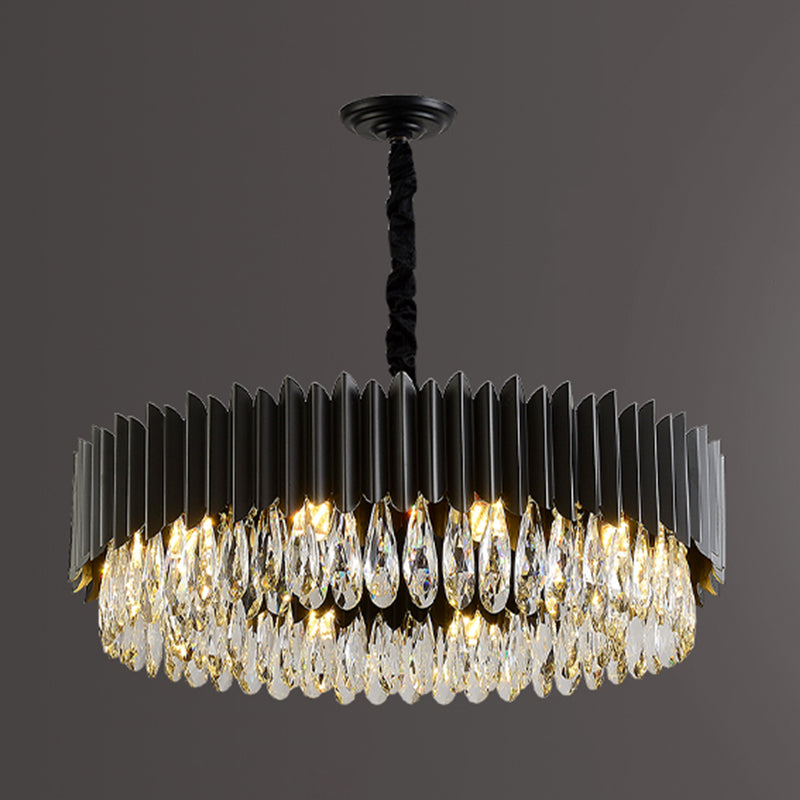 Schwarzer Anhänger Licht moderner Stil Metallkristall Kronleuchter Licht für Wohnzimmer