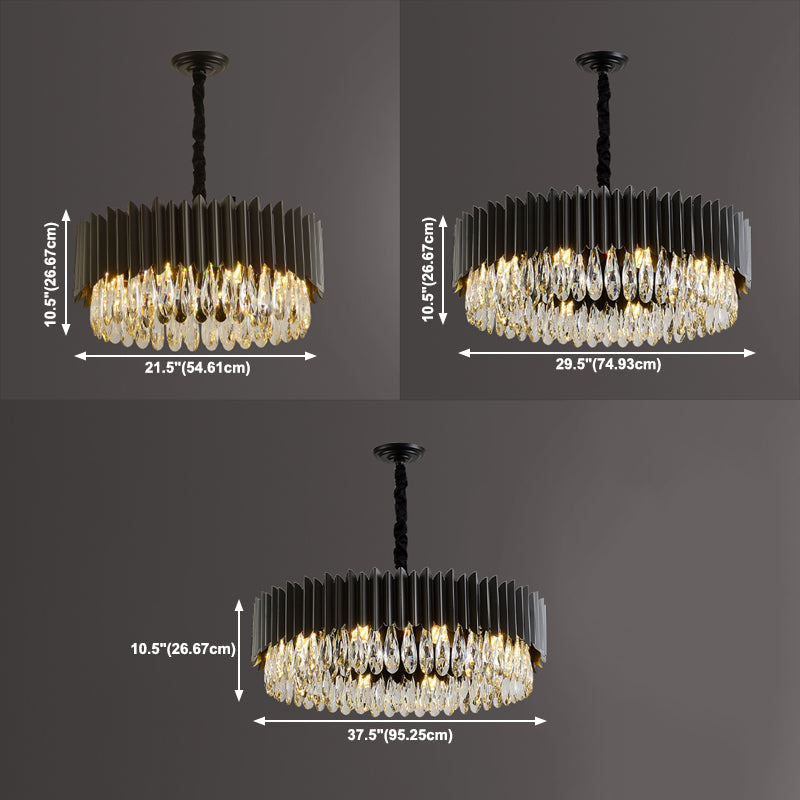 Schwarzer Anhänger Licht moderner Stil Metallkristall Kronleuchter Licht für Wohnzimmer